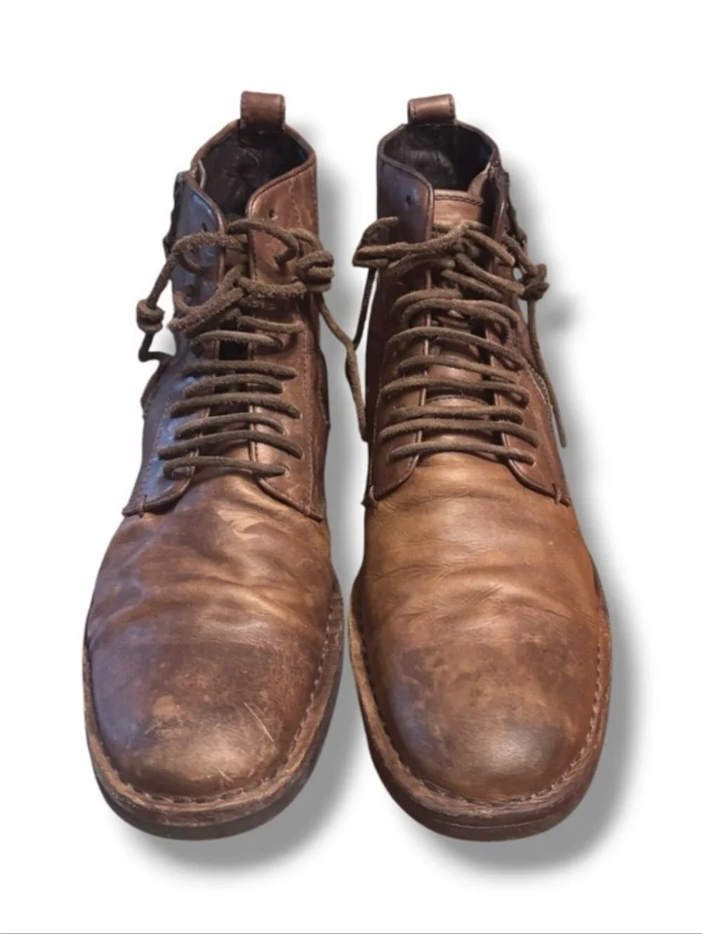 JOHN VARVATOS Brown Leather Boots Barrett Side Zip Lace up Distressed Size 10